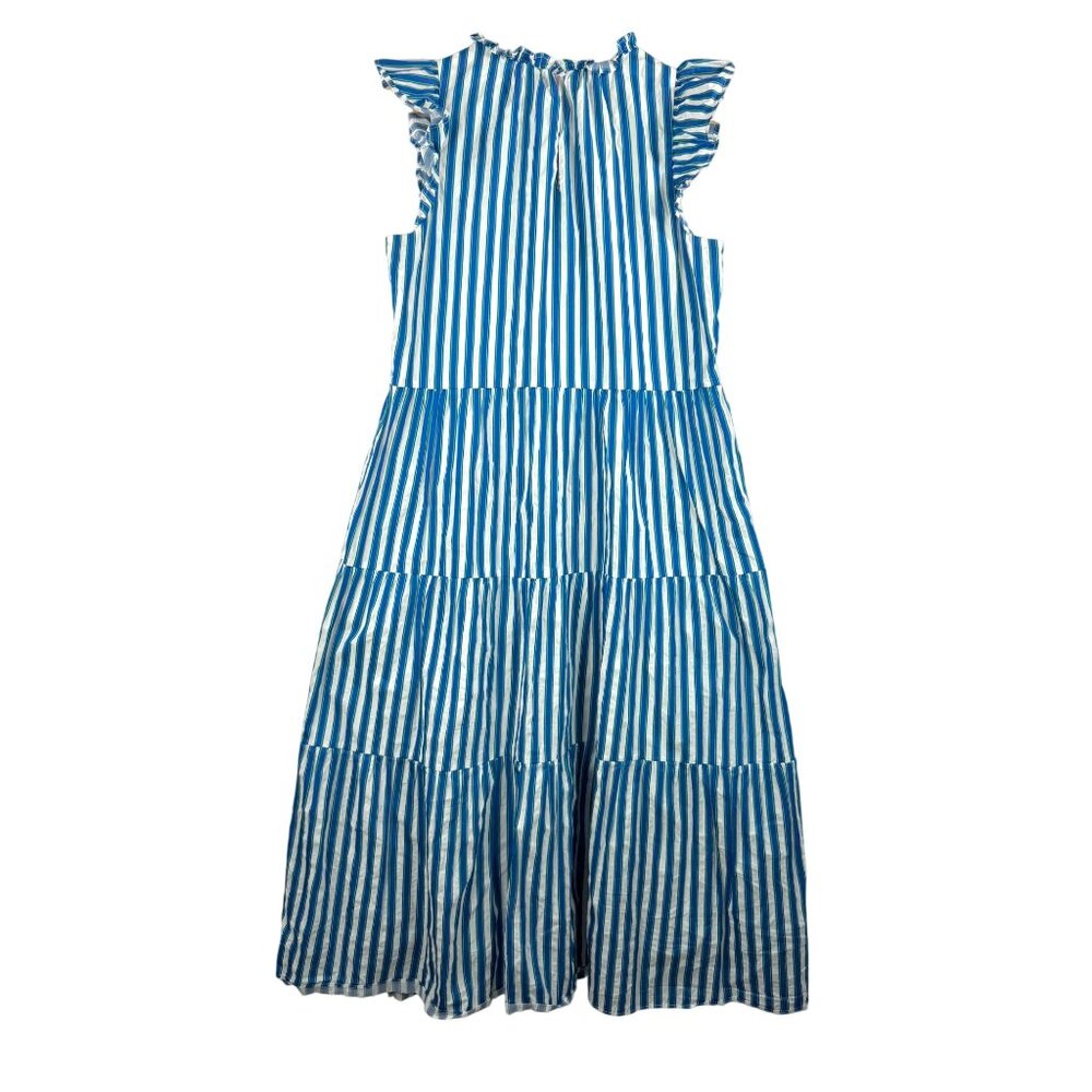 J.Crew Tiered Cotton Dobby ruffle dress cape‎ stripe preppy sz S - Picture 4 of 10